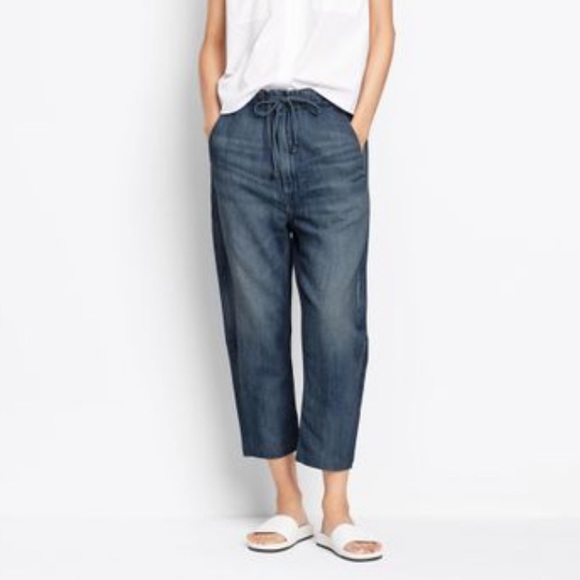 VINCE Drawstring Cropped Denim Trouser, Light Wash - Picture 1 of 7